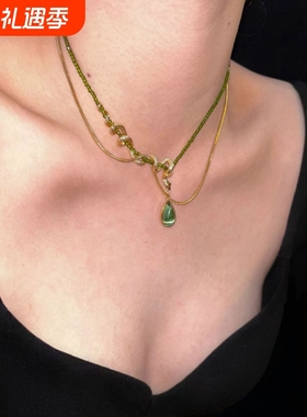 原创小众橄榄绿灵蛇项链