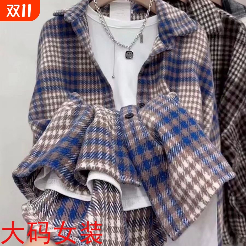加厚复古磨毛格子衬衫女