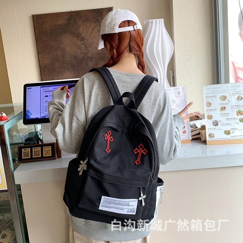 无品牌新款学院百搭背包星星印花书包双肩包户外旅行大容量背包