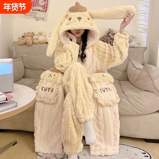 秋冬季睡袍女款珊瑚绒2025新款睡衣加绒加厚冬天可外穿家居服软糯