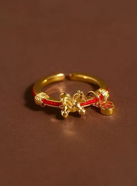 红色编织绳小马开口戒指女2026新款爆款食指指环小众设计生肖佩戴