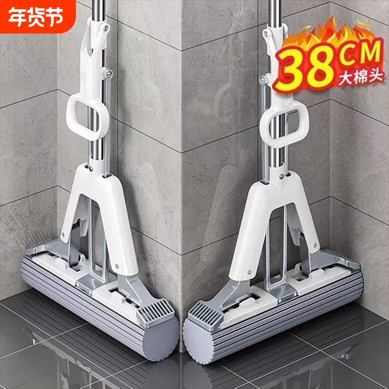 免手洗海绵拖把吸水家用一拖净2025新款对折式胶棉头地拖墩布带桶