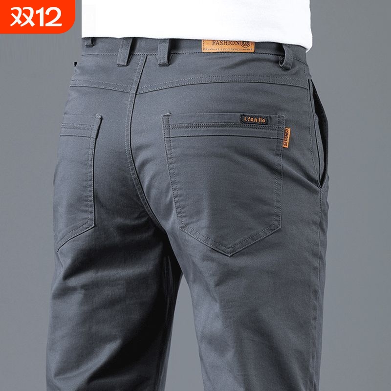 加绒休闲裤男士高档修身直筒长裤春秋冬季高端商务耐磨工作裤男款