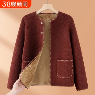 妈妈秋冬款加绒加厚羊羔绒外套中老年时尚小香风上衣冬季女款衣服