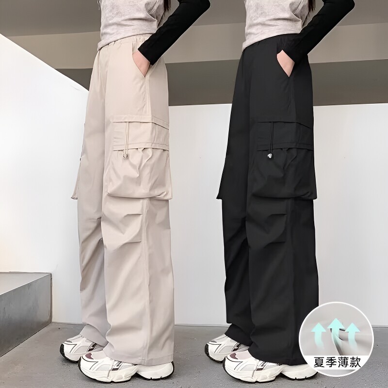 女童工装裤夏季薄款2026新款儿童春夏装运动裤大童直筒阔腿裤窄版图片