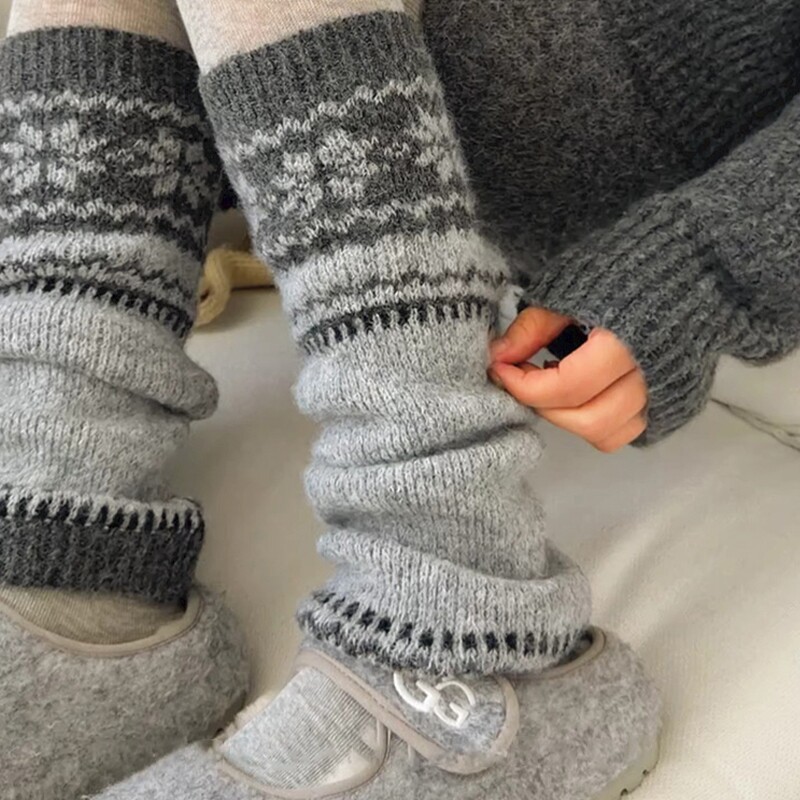 费尔岛羊毛袜套堆堆袜子女款冬季灰色百搭显瘦保暖加厚雪地靴腿套
