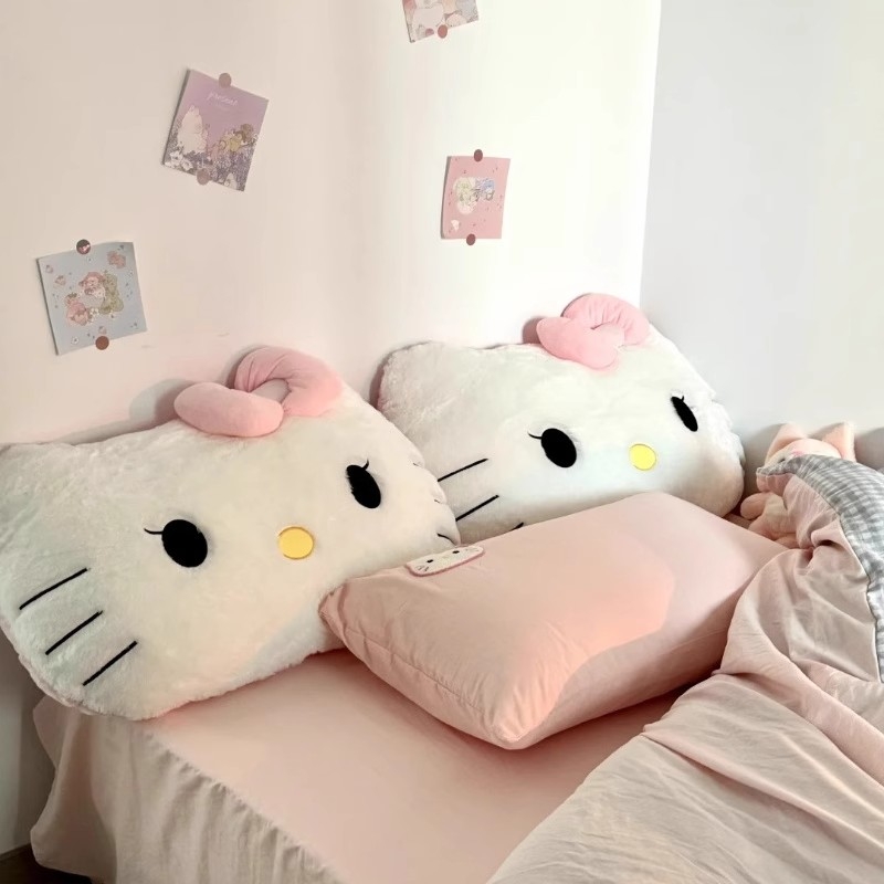 毛绒kt猫靠枕床头靠垫宿舍大靠背垫汽车抱枕可爱女生沙发座椅护腰