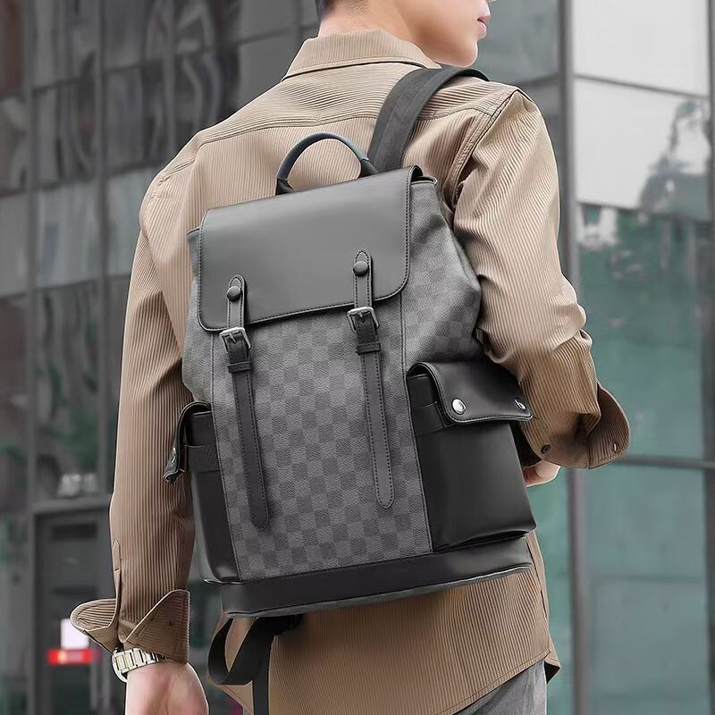 双肩包男士背包大容量旅行包休闲书包电脑笔记本包男包旅游包皮质