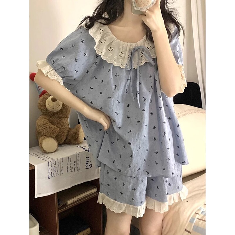 睡衣女款夏季云朵棉短袖公主风图片
