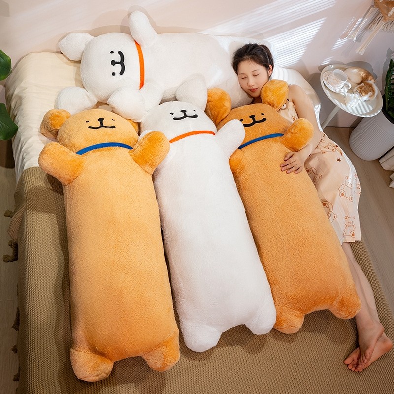 可爱线条狗毛绒玩偶女生宿舍靠枕床上夹腿软枕实用生日礼物长条款