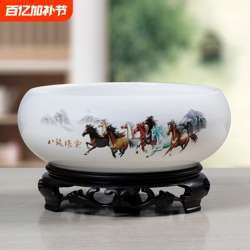 水培花盆陶瓷铜钱草睡莲处理清仓无孔水仙专用盆圆形白瓷桌面底部