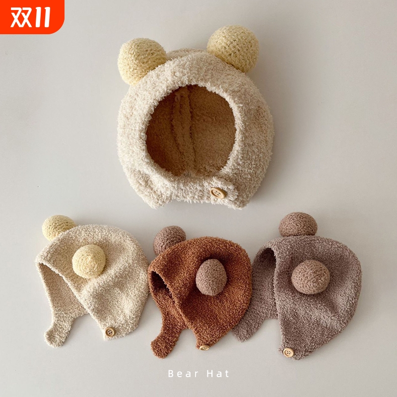 婴儿帽子秋冬宝宝新生儿护耳毛线帽婴幼儿纯棉儿童冬季套头帽冬天