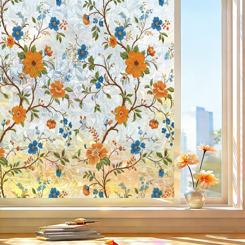 彩虹玻璃贴纸窗户玻璃贴膜卫生间防窥透光不透明炫彩贴纸浴室静电