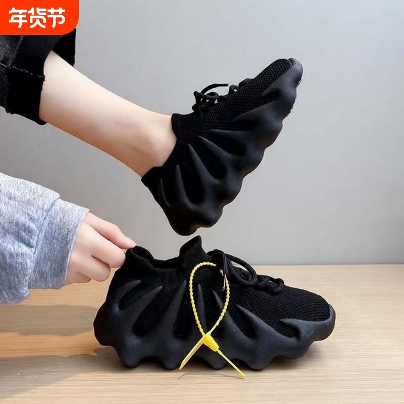 夏季女鞋老爹飞织八爪鱼椰子鞋女百搭袜子鞋运动休闲新款潮鞋平底