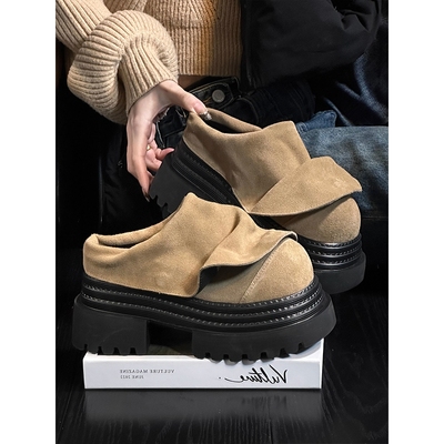 磨砂皮松糕厚底包头半拖鞋女外穿复古真皮百搭小个子增高勃肯拖鞋