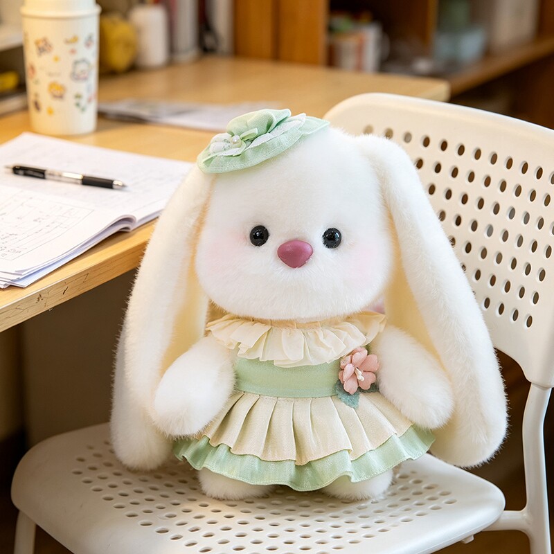 格子裙垂耳小兔兔布娃娃生日礼物桌伴娃娃送男女生摆件娃娃安抚宝