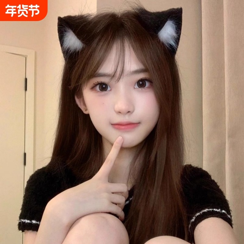 黑色猫耳朵头饰发箍女生韩系兽耳发夹cos可爱发卡猫咪头箍万圣节