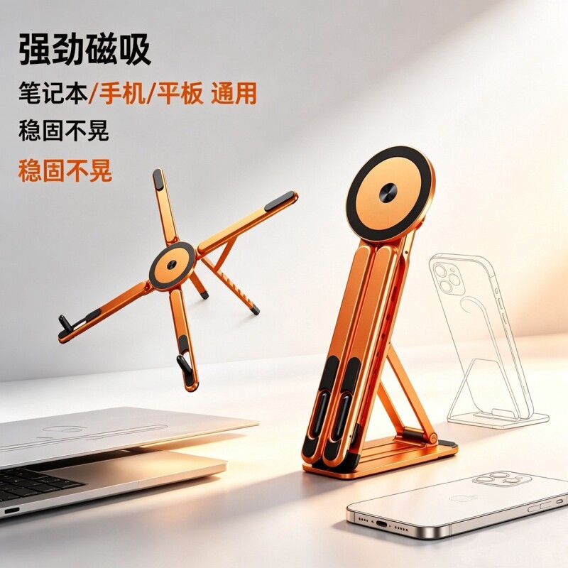 笔记本电脑支架铝合金手机平板笔记本三合一磁吸便携折叠增高散热架手机支架多功能直播专用可调节架柔性百变