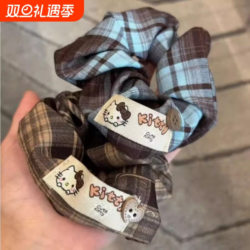 大肠发圈韩系复古学院风格纹kitty可爱格纹秋冬软糯百搭发绳