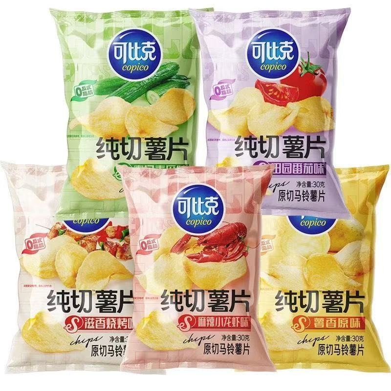 可比克薯片纯切30g5包土豆片原切解馋零食原味番茄味小龙虾麻辣