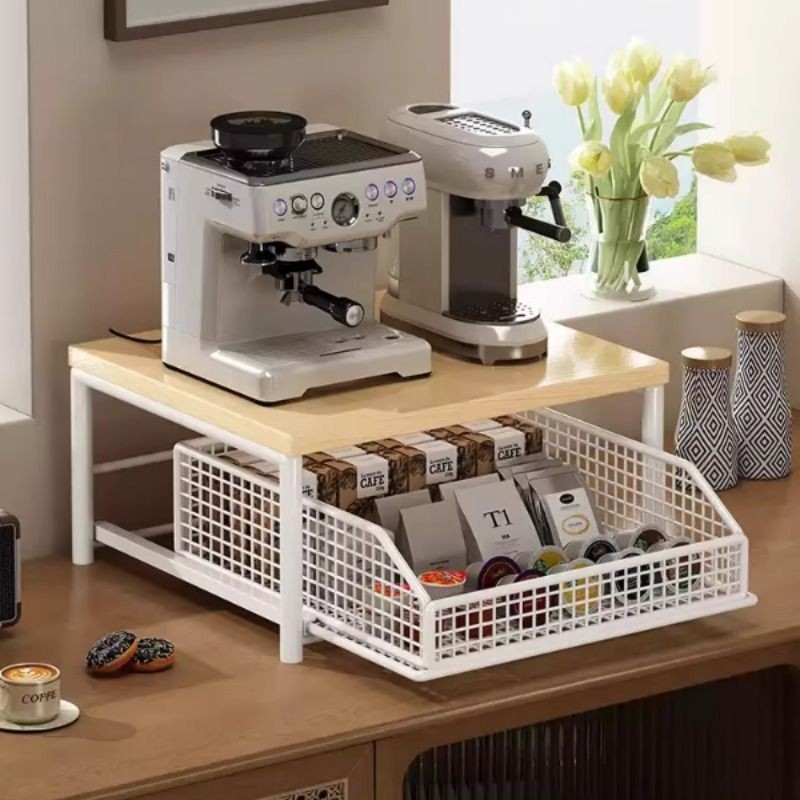 抽拉厨房微波炉置物架咖啡机台面茶包储物盒空气炸锅收纳架抽屉