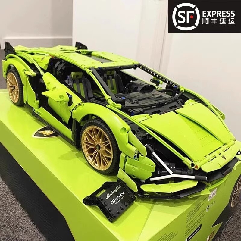 兰博积木跑车基尼儿童高难度拼装玩具男孩遥控汽车模型赛车布加迪