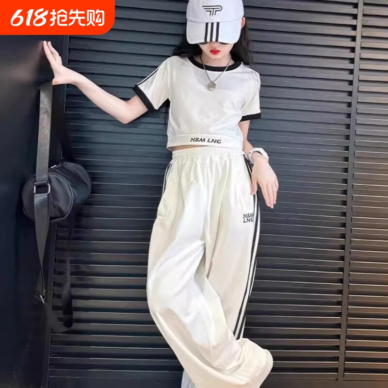 女童夏装套装2025新款大童女孩洋气网红炸街春秋运动服两件套薄款