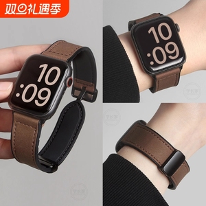 适用小米手环9pro疯马纹皮质表带秋冬8pro手腕带新款硅胶红米手表5/4手表带替换手带磁吸高级时尚感男女