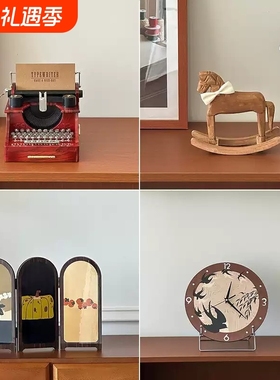 桌面装饰摆件中古高级感复古轻奢音乐盒屏风时钟新中式小众乔迁