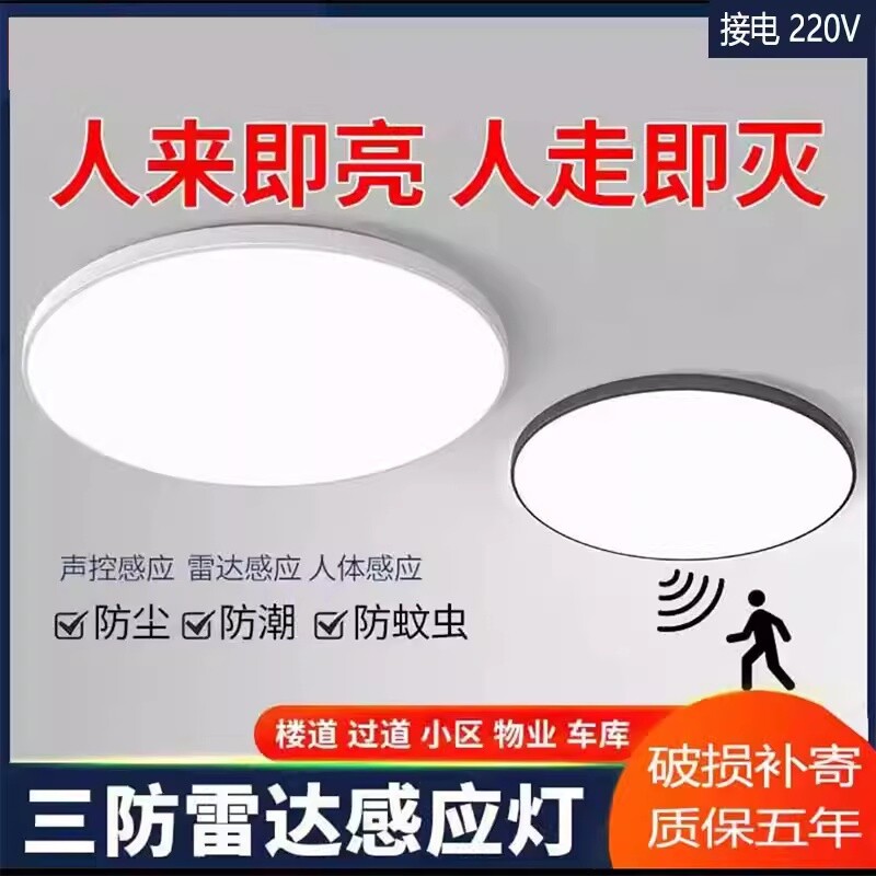 雷达人体红外线感应led灯楼梯走廊阳台室内酒店过道led三防吸顶