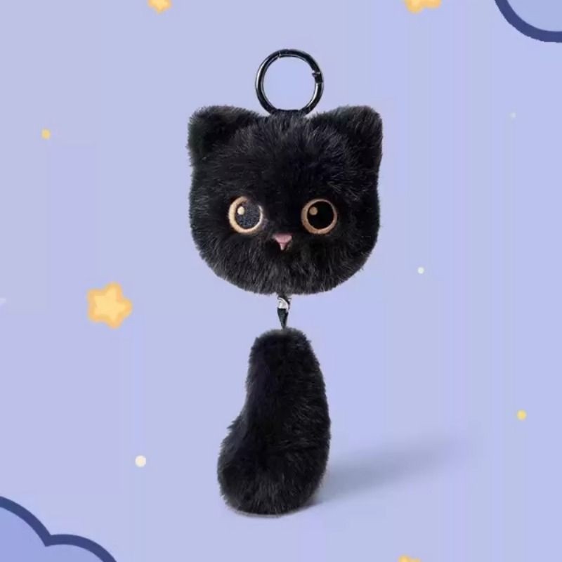 小黑猫咪尾巴毛绒玩偶挂件书包包挂饰钥匙扣生日礼物潮物公仔灰猫