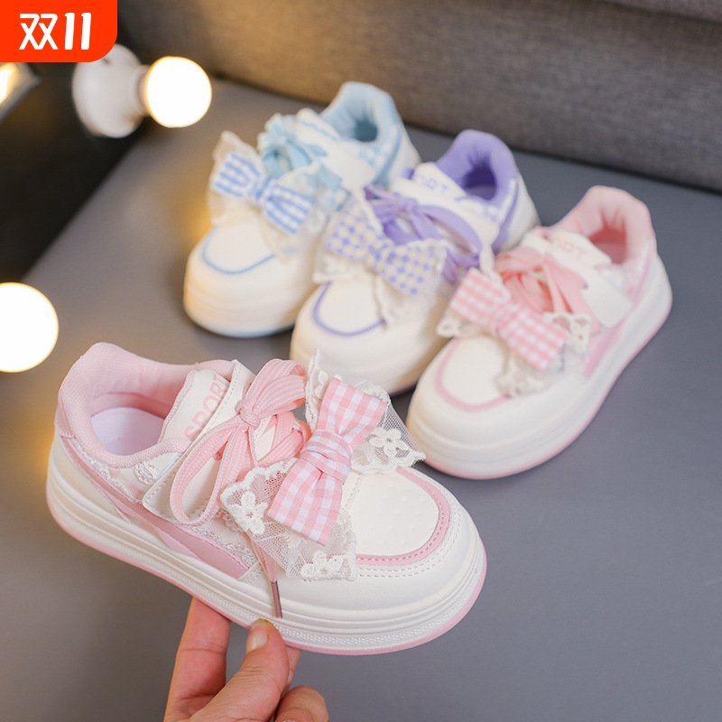 女童小白鞋儿童时尚蝴蝶结板鞋2025春秋新款女孩运动鞋软底休闲鞋