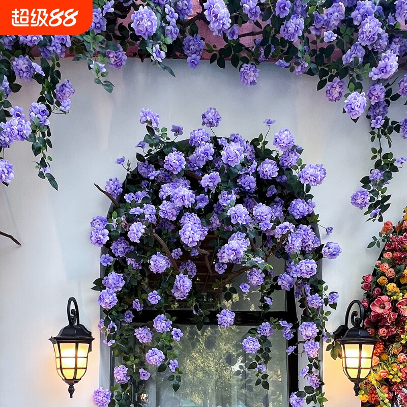 仿真玫瑰绣球花藤壁挂藤蔓装饰花墙美化遮挡假绿植装饰假花藤客厅