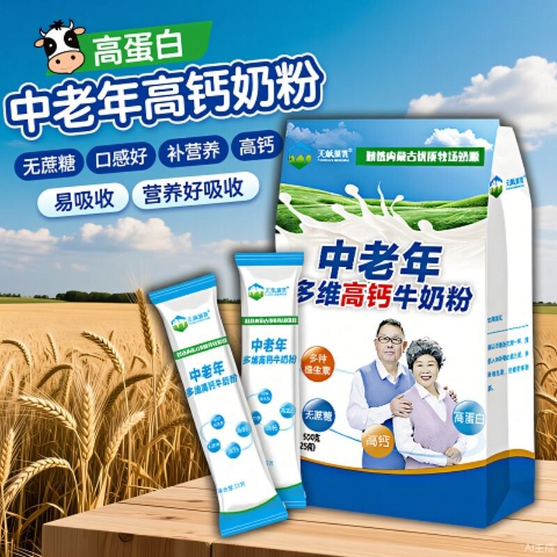内蒙古牛奶粉中老年多种维生素高钙500克无蔗糖健康早餐多维全家