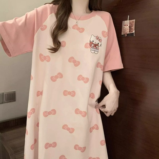 中长款 甜美公主风凯蒂猫学生可外穿家居服 KT猫睡裙女夏季 可爱短袖