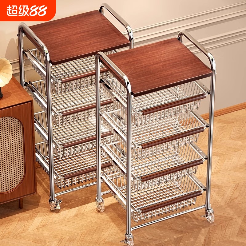 零食小推车中古置物架客厅落地移动厨房果蔬收纳多功能家用餐边柜