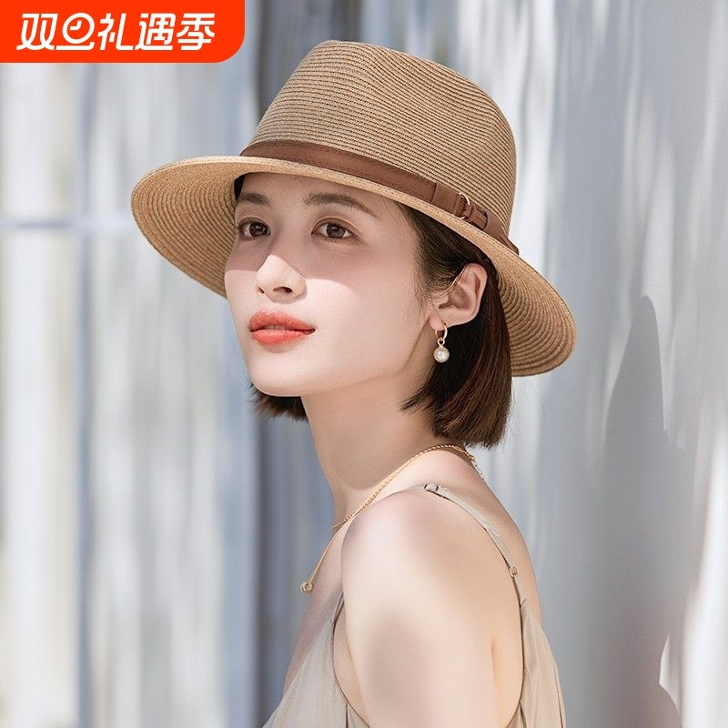 巴拿马草帽女款夏季出游海边百搭防晒太阳帽子气质时尚礼帽爵士帽