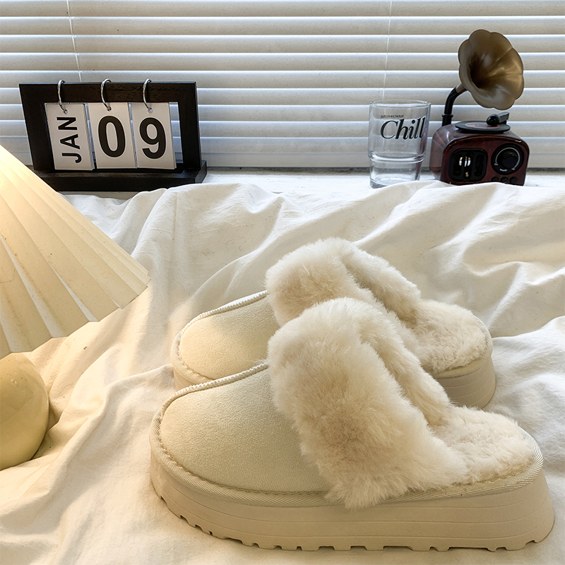 皮毛一体厚底棉拖鞋女2024新款秋冬加绒雪地靴外穿包头半拖棉鞋