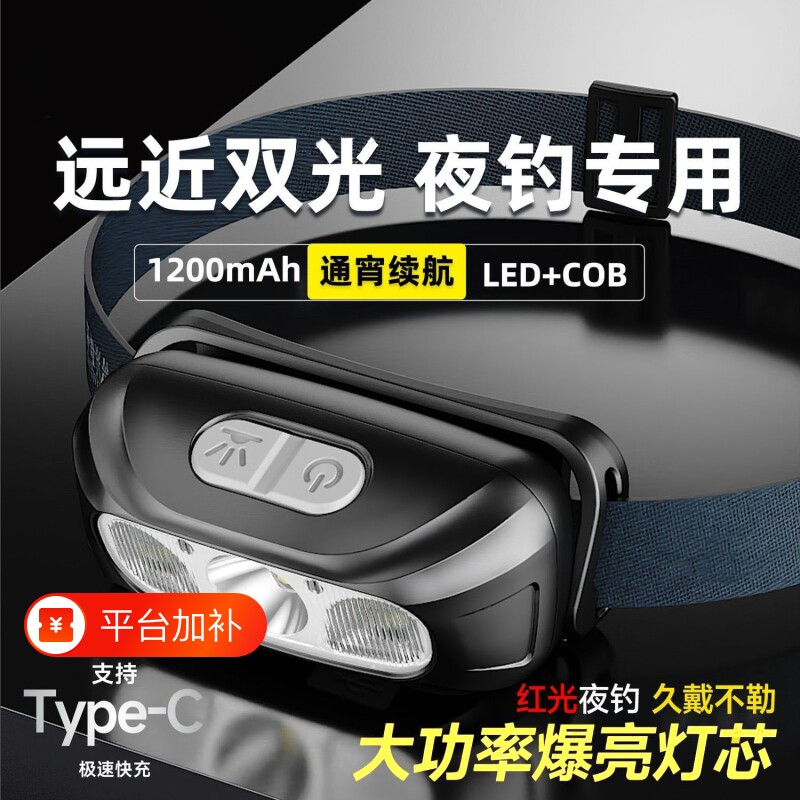 超长续航LED头灯挥手感应夜钓鱼灯38g小型便携长续航生活防水可充