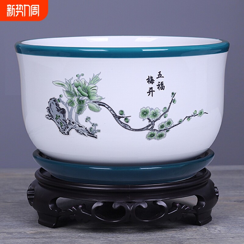 陶瓷花盆大口径中式古典阳台桌面盆栽室内外发财树专用盆特价清仓