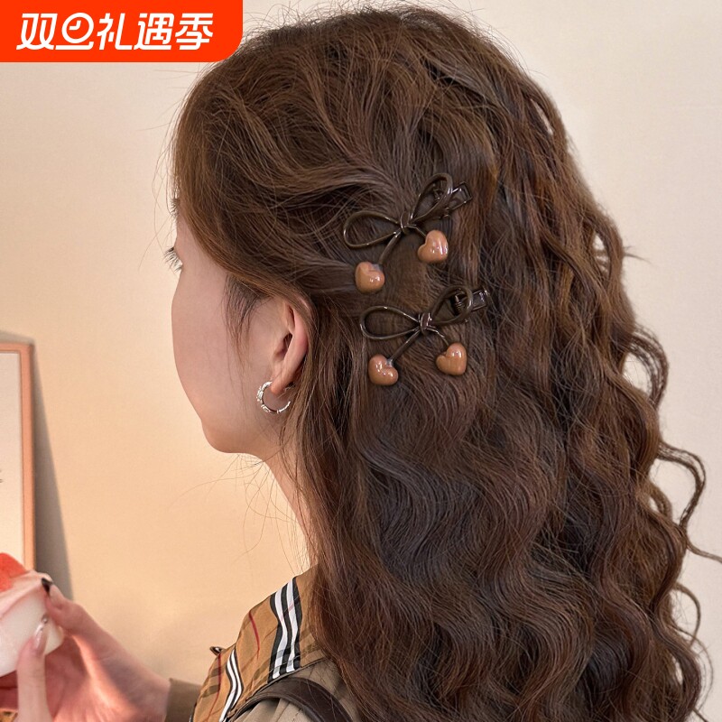 高级感咖色爱心发夹女蝴蝶侧边碎发刘海夹头饰小夹子气质发卡发饰