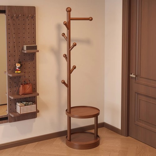 实木挂衣架落地卧室立式小型衣帽架床边床尾衣服收纳神器客厅简易