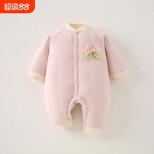 纯棉新生儿婴幼儿夹棉宝宝连体衣保暖棉服男女可爱加厚哈衣爬爬服