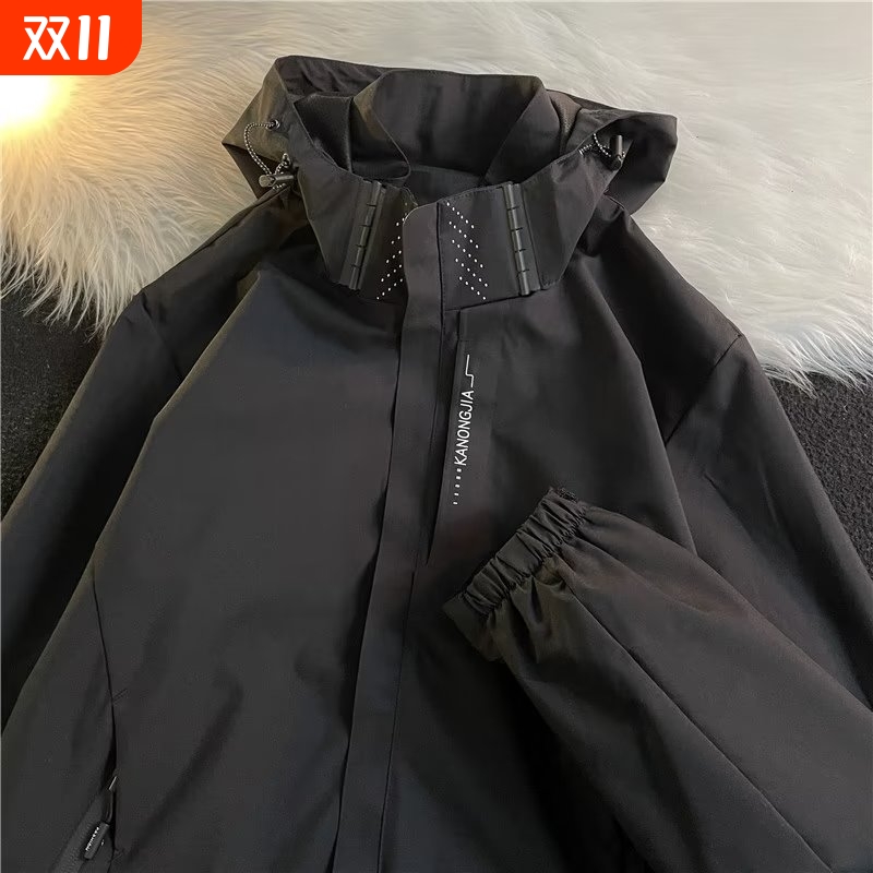 新款户外冲锋衣男防风三防外套加绒加厚保暖夹克衫潮秋季黑色防水