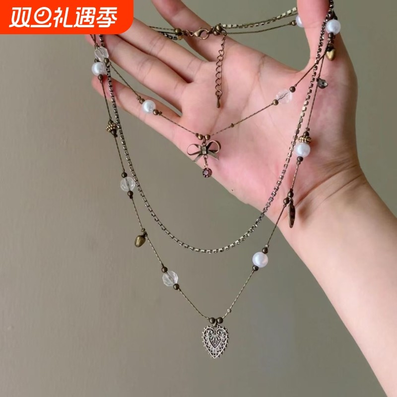 中古vintage爱心项链新款2024爆款复古古着锁骨链女高级感