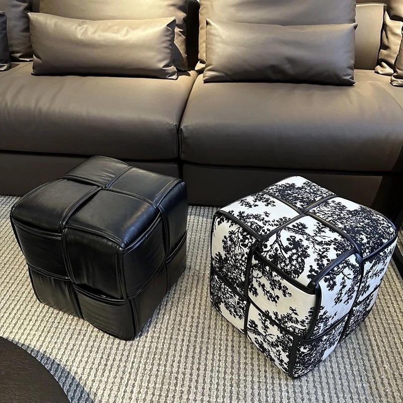 复古换鞋凳入户凳子坐墩沙发脚踏脚凳现代简约矮凳魔方凳中古凳子