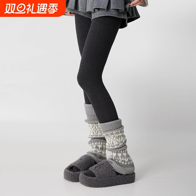 复古费尔岛堆堆袜套秋冬加厚保暖灰色腿套羊毛袜子2025新款爆款冬