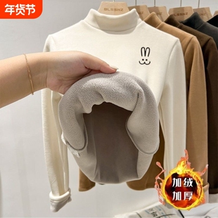 儿童打底衫加绒加厚秋冬季男童女童半高领保暖衣服中大童长袖T恤