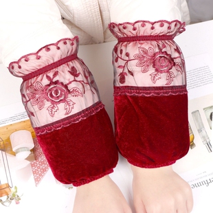 袖套金丝绒新款短款手袖蕾丝成人上班工作耐脏套袖防污羽绒服袖头
