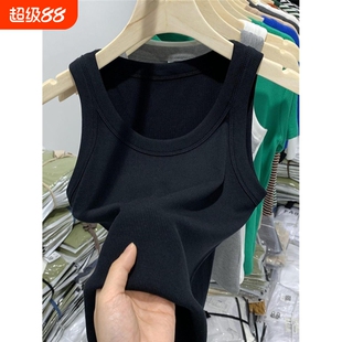 背心女外穿上衣吊带螺纹夏季瑜伽内搭工字宽肩带黑色灰色薄款白色